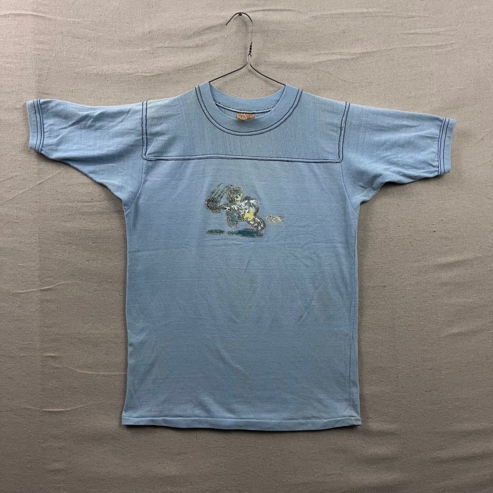 VTG T-Plus Graphic T-Shirt Kids Medium Blue Nancy Glitter‎ Retro Jersey Style